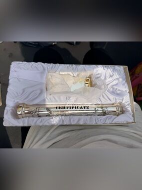 NIB Vintage Silver Plated Baby Birth Certificate Holder & Photo Frame Gift Set